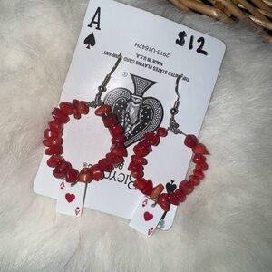 Red Beaded Playing Card Earrings